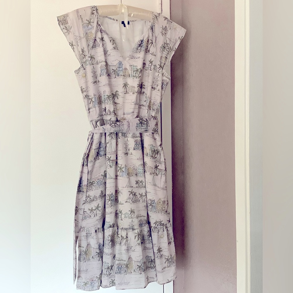 Talbots white/blue/green Scenic Cotton Dress